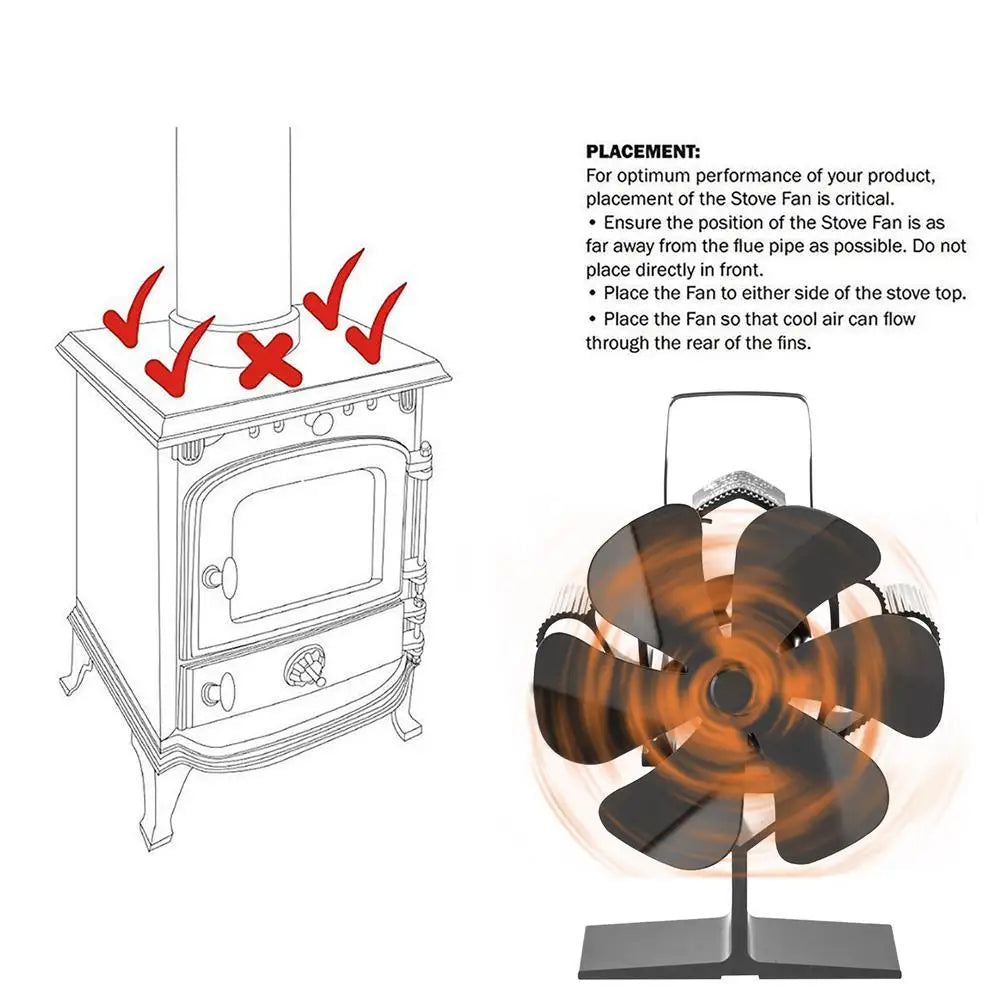 6 Blade Stove Fan Silent Efficient Heat Distribution , 
for Fireplace Wood  Burner Ecofan Heat Powered
