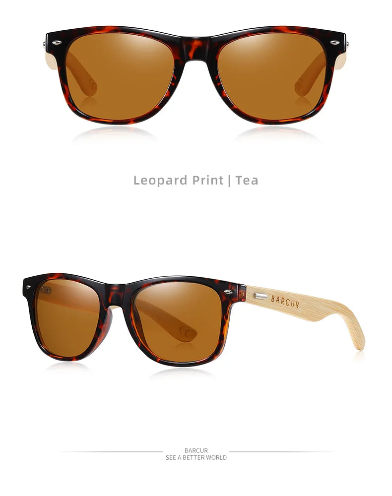 BARCUR Polarized Man Sunglasses Bamboo Sun Glasses for Women Wood UV400 Eyewear Oculos Blue Light Blocking Glasses