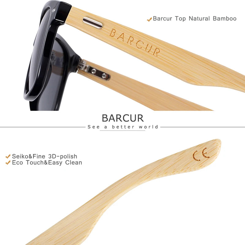 BARCUR Polarized Man Sunglasses Bamboo Sun Glasses for Women Wood UV400 Eyewear Oculos Blue Light Blocking Glasses