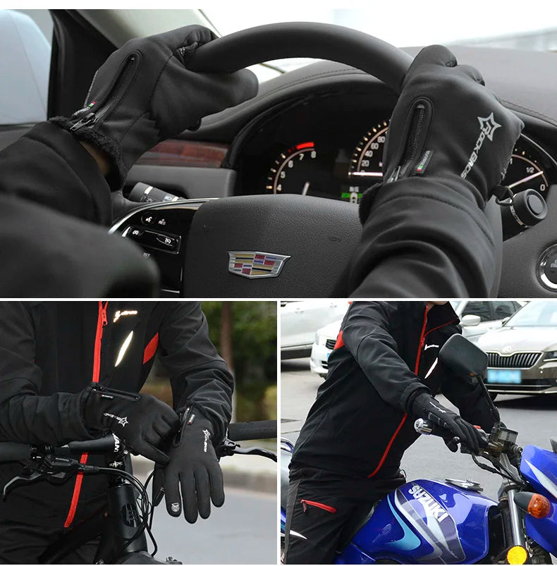 ROCKBROS Winter Gloves Bicycle Motorcycle SBR Men Women Full Finger Windproof Gloves Warm Fleece Skiing Glove Cycling Equipment