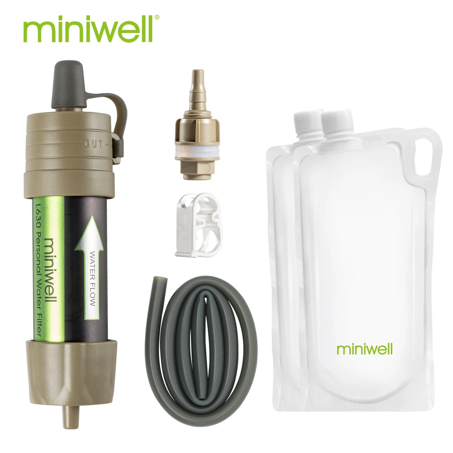 Miniwell Portable Camping Water Filter System with 2000 Liters Filtration Capacity for Outdoor Emergency Survival Tool