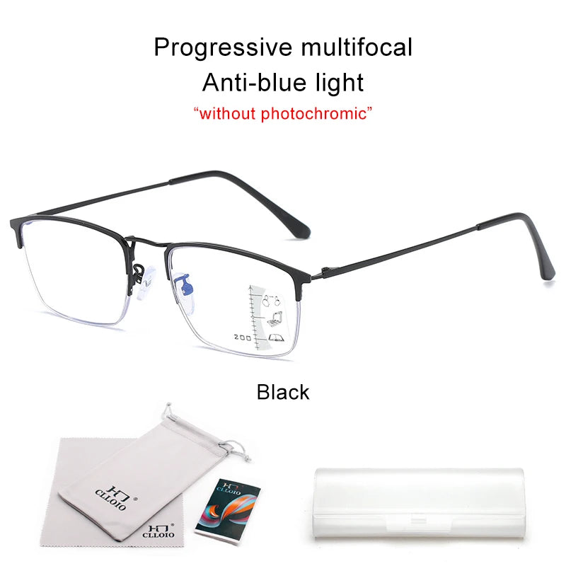 CLLOIO Titanium Alloy Photochromic Reading Glasses Men Progressive Multifocal Glasses Women Anti Blue Light Hyperopia Glasses