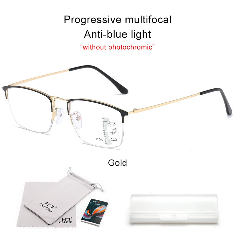 CLLOIO Titanium Alloy Photochromic Reading Glasses Men Progressive Multifocal Glasses Women Anti Blue Light Hyperopia Glasses