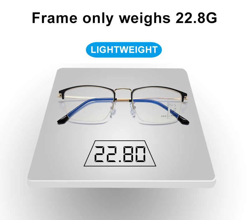 CLLOIO Titanium Alloy Photochromic Reading Glasses Men Progressive Multifocal Glasses Women Anti Blue Light Hyperopia Glasses