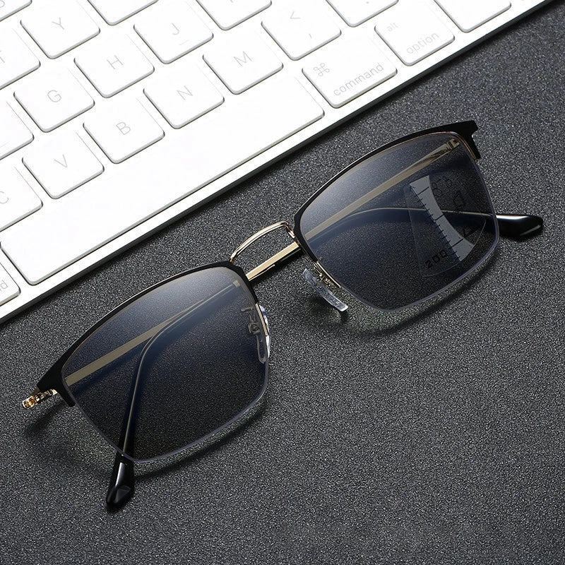 CLLOIO Titanium Alloy Photochromic Reading Glasses Men Progressive Multifocal Glasses Women Anti Blue Light Hyperopia Glasses