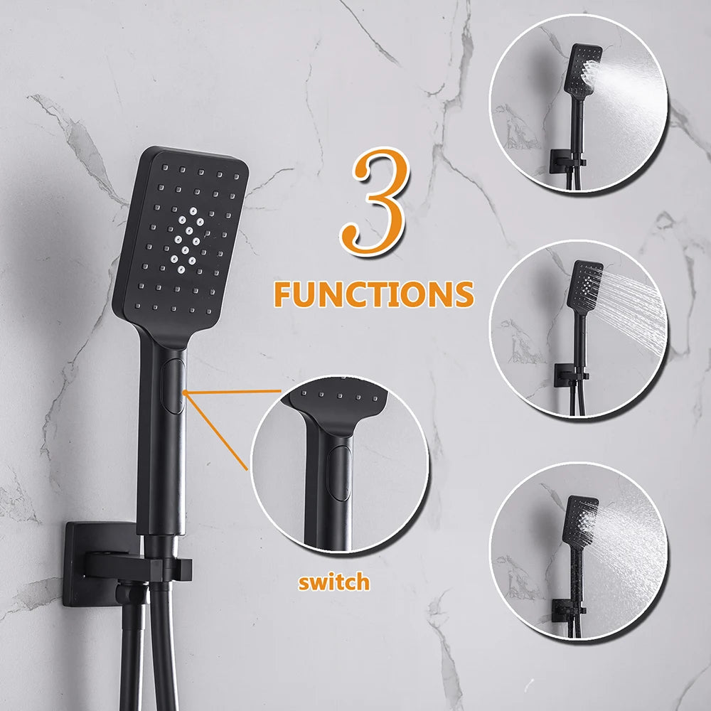 Black Concealed Shower System
Rain Waterfall Bathroom Embedded Shower Faucet Set with Tub Spout