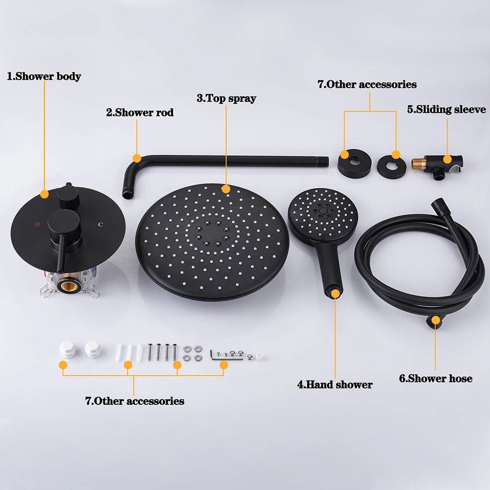 Black Concealed Shower System
Rain Waterfall Bathroom Embedded Shower Faucet Set with Tub Spout