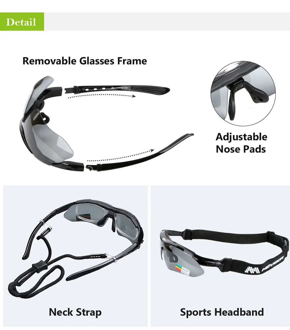 MOVIGOR Polarized Cycling Glasses Sports Men's Sunglasses Road Mountain Bicycle Riding Protection Goggles Eyewear Women 5 Lens