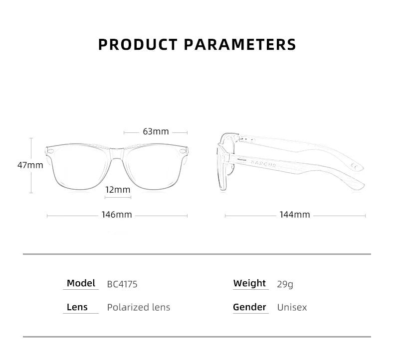 BARCUR Polarized Man Sunglasses Bamboo Sun Glasses for Women Wood UV400 Eyewear Oculos Blue Light Blocking Glasses