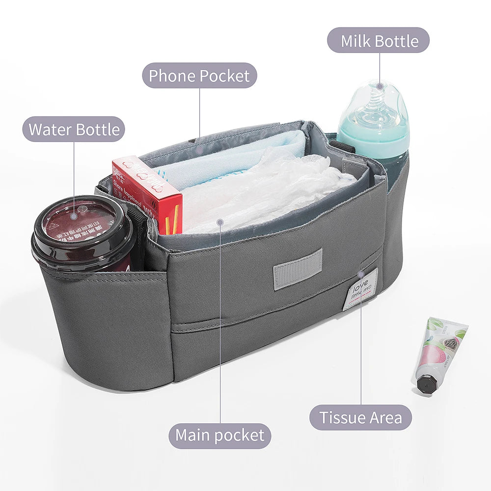 Universal Baby Stroller,  Organizer,  Expandable Diaper Bag with Shoulder Strap,
Cup Holder,Zipper pocket