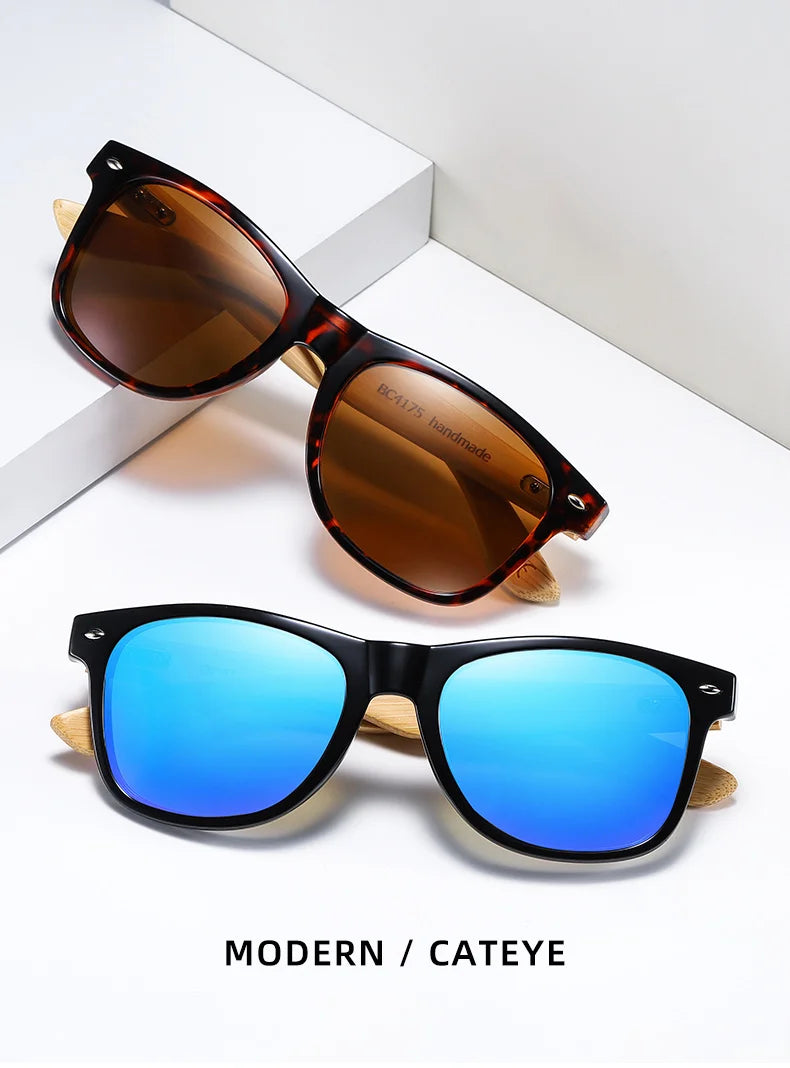 BARCUR Polarized Man Sunglasses Bamboo Sun Glasses for Women Wood UV400 Eyewear Oculos Blue Light Blocking Glasses