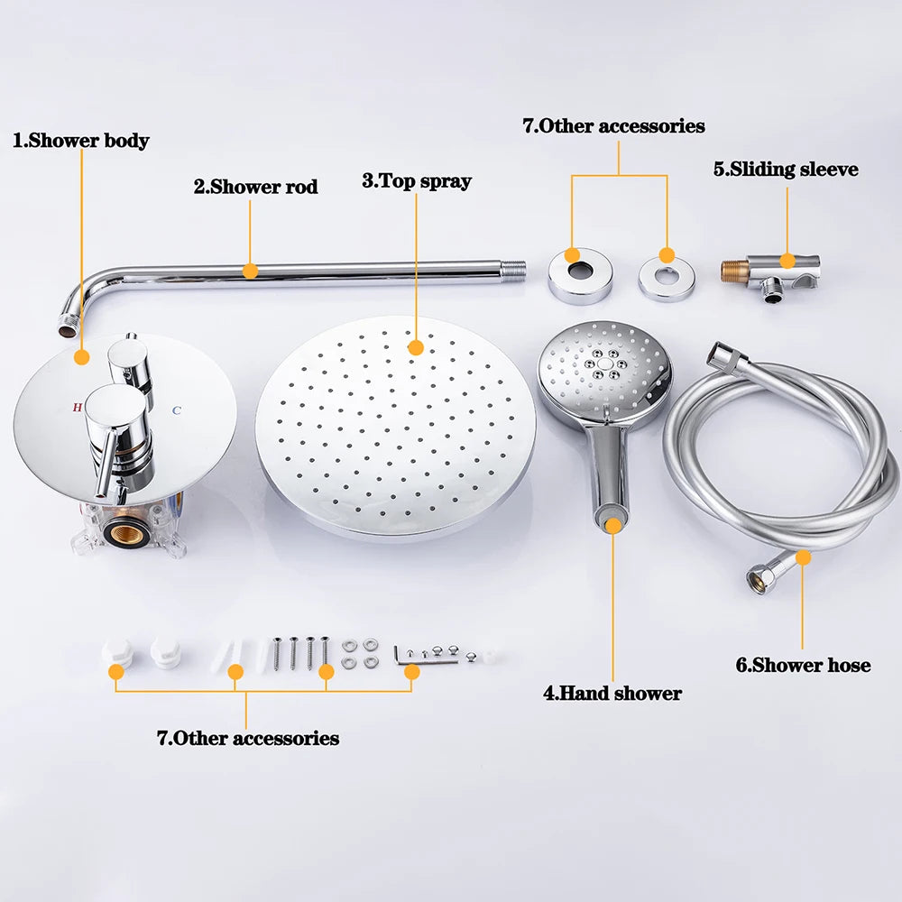Black Concealed Shower System
Rain Waterfall Bathroom Embedded Shower Faucet Set with Tub Spout
