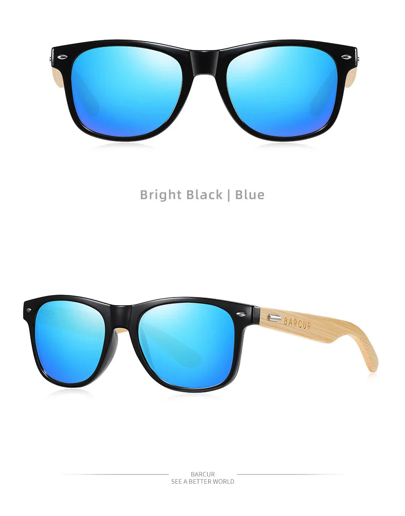 BARCUR Polarized Man Sunglasses Bamboo Sun Glasses for Women Wood UV400 Eyewear Oculos Blue Light Blocking Glasses
