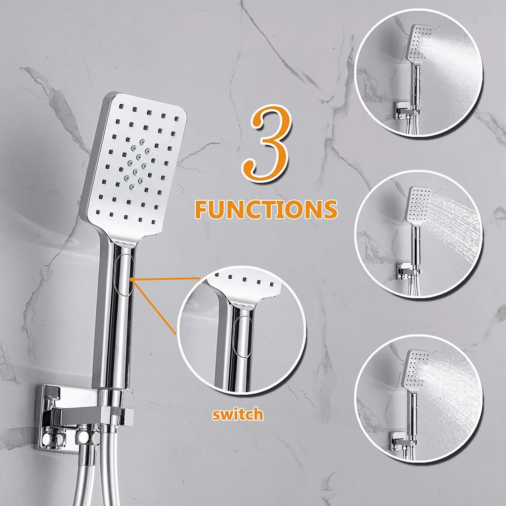 Black Concealed Shower System
Rain Waterfall Bathroom Embedded Shower Faucet Set with Tub Spout