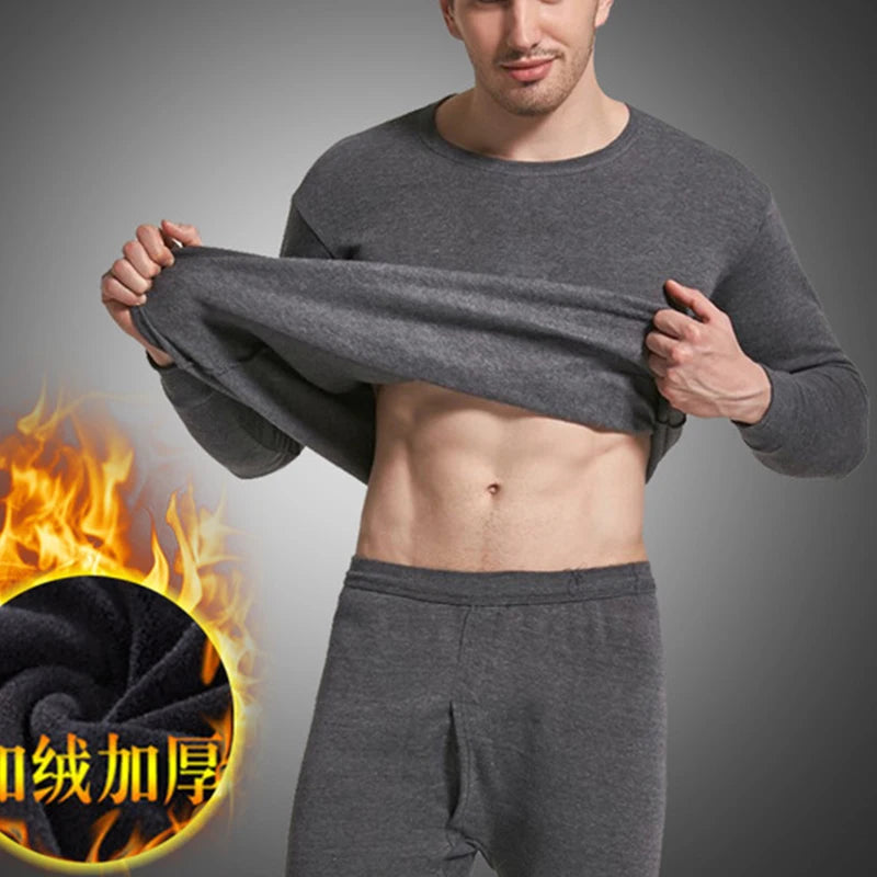 Men'S Winter Plus Velvet Thermal Underwear Suit 
Sports Windproof Thickened Thermal Ski  Suit Jacket + Pants