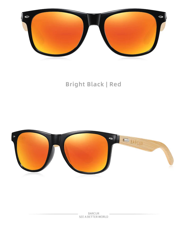 BARCUR Polarized Man Sunglasses Bamboo Sun Glasses for Women Wood UV400 Eyewear Oculos Blue Light Blocking Glasses