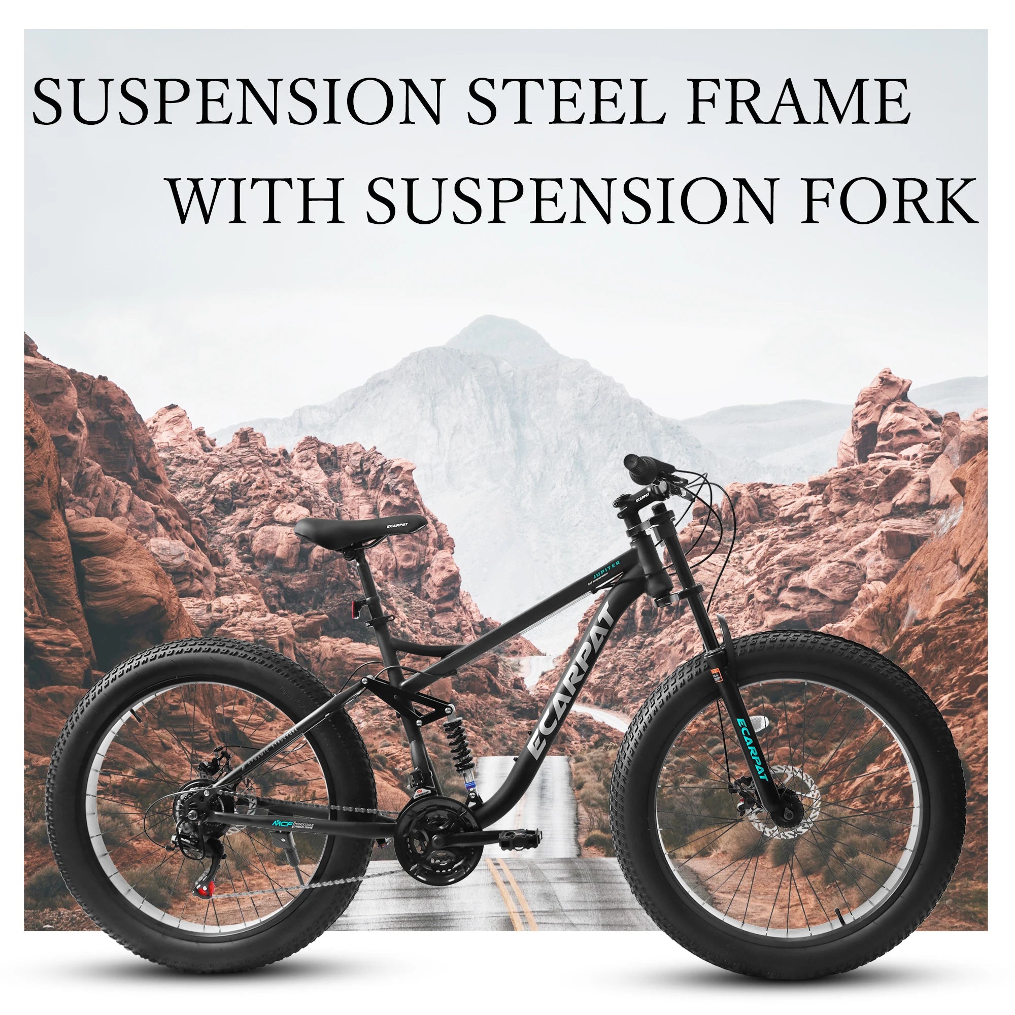 26 inch Mountain Bike, Full-Suspension 21 Speeds Drivetrain with Disc-Brake MTB Bicycle, 4" Fat tire Bike for Men or Women.