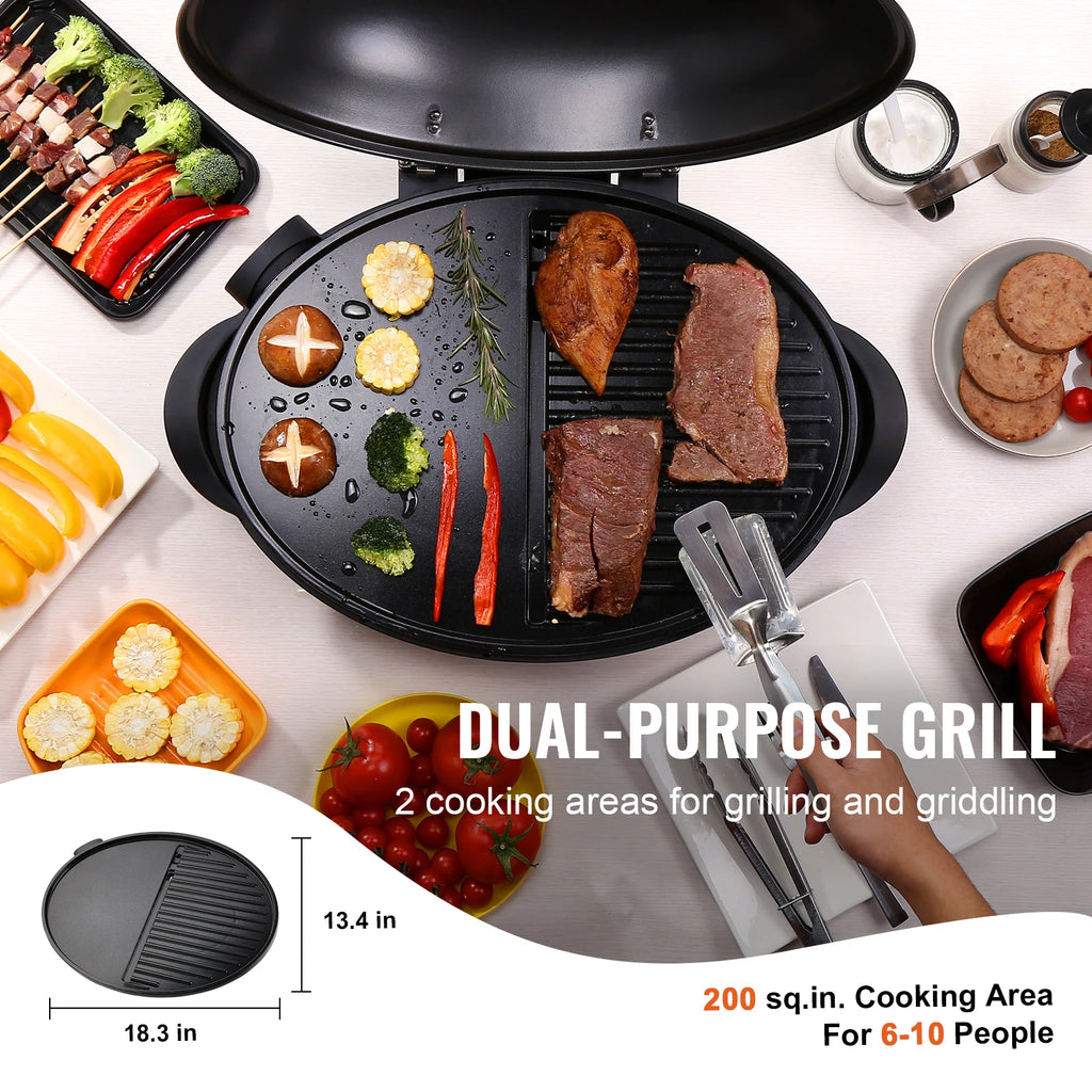 VEVOR Indoor/Outdoor Electric Grill, 1800W Electric BBQ Grill & 
2 Zone Grilling Surface Adjustable Temperature for Party Camping