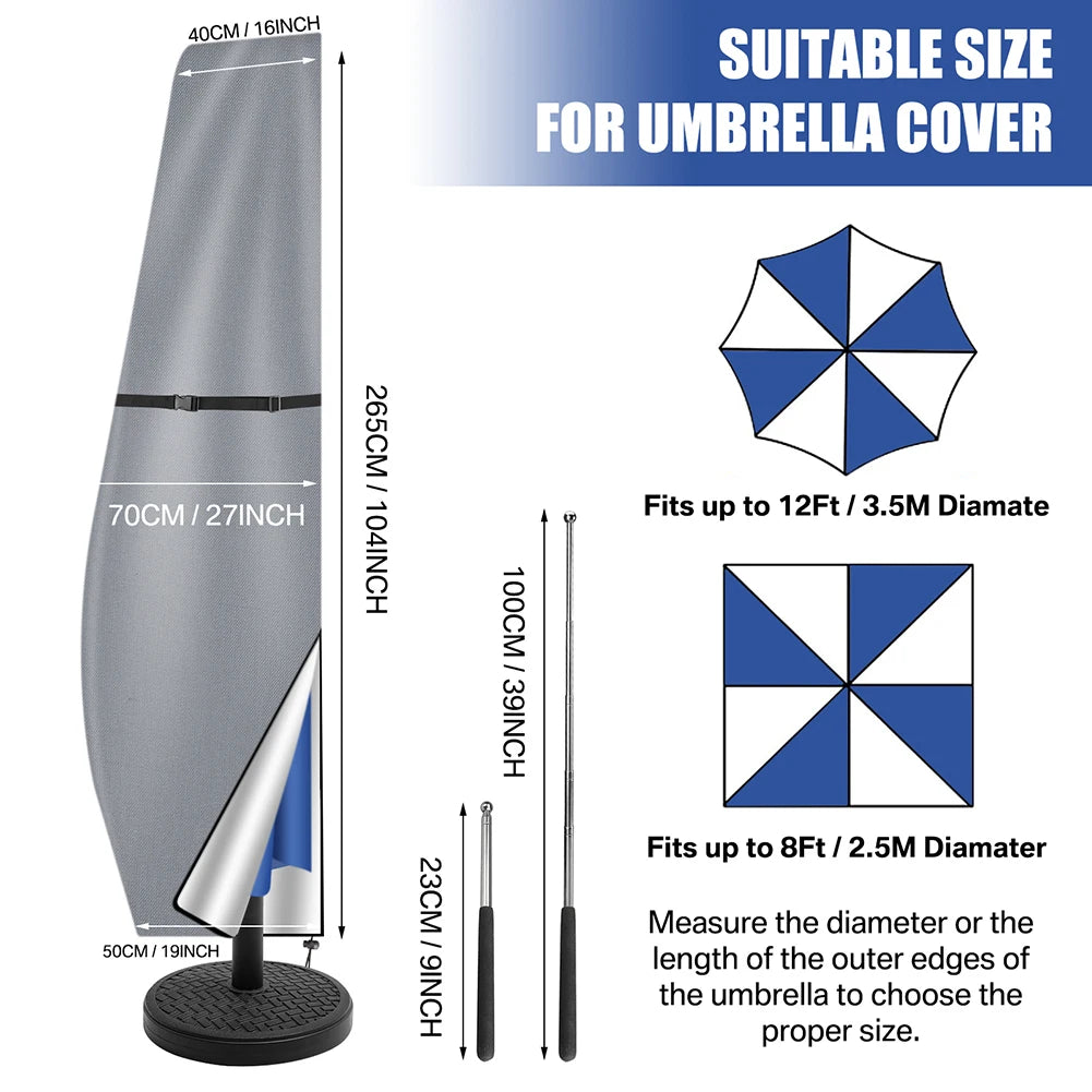 Garden Parasol Cover with Rod & Pull Ring UV Protection 210D Oxford Waterproof Fabric Cantilever Large Umbrella Cover Outdoor