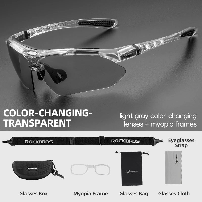 ROCKBROS Cycling Photochromic Glasses UV400 Protection Sunglasses Lightweight Bicycle Glasses Men Women Outdoor Sports Glasses