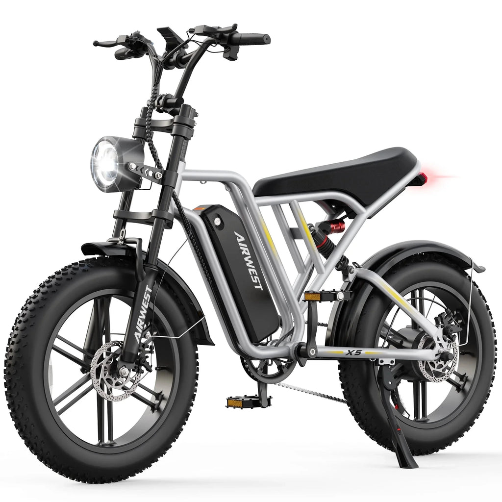 Airwest X5 Adult Electric Bike, 
750W Peak Power, 48V 13Ah Battery, 
20“*4 Fat Tire Ebike, 28MPH, UL 2849, 1 Year Warranty
