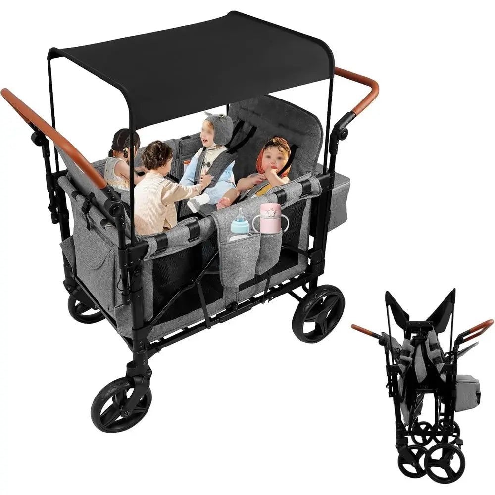 All-Terrain 4-Child Wagon Stroller
 with Removable 5-Point Harness and Storage Organizer, 
Suitable for Outdoor Activities