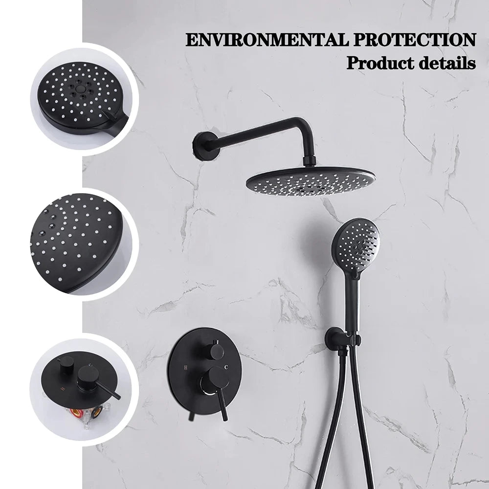 Black Concealed Shower System
Rain Waterfall Bathroom Embedded Shower Faucet Set with Tub Spout