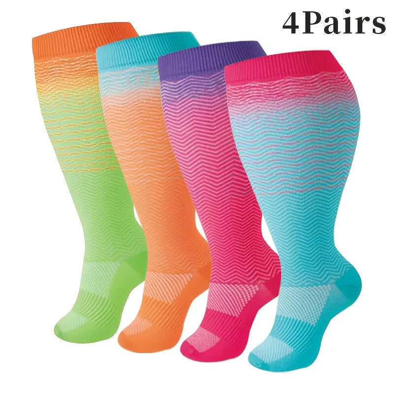 4 Pairs --Plus Size,    Compression Socks For Men And Women - 
Support Knee-High Socks, Ideal for Running, Cycling, Travel, and Soccer
