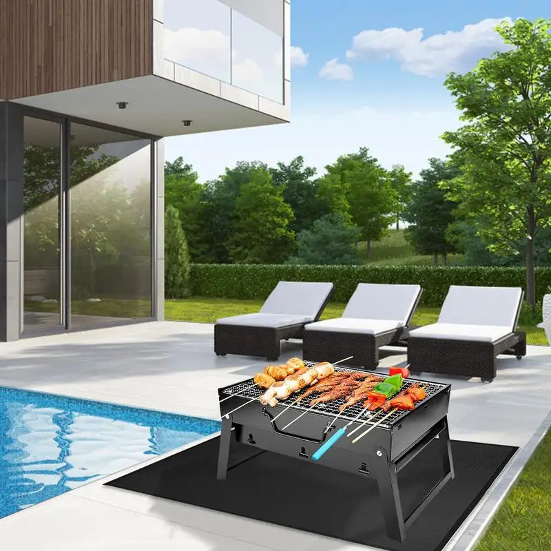 Under Grill Mats For Outdoor Grill Floor Protector Mat Fire Retardant Mat Oil-Proof Heat-Resistant Waterproof Design Good