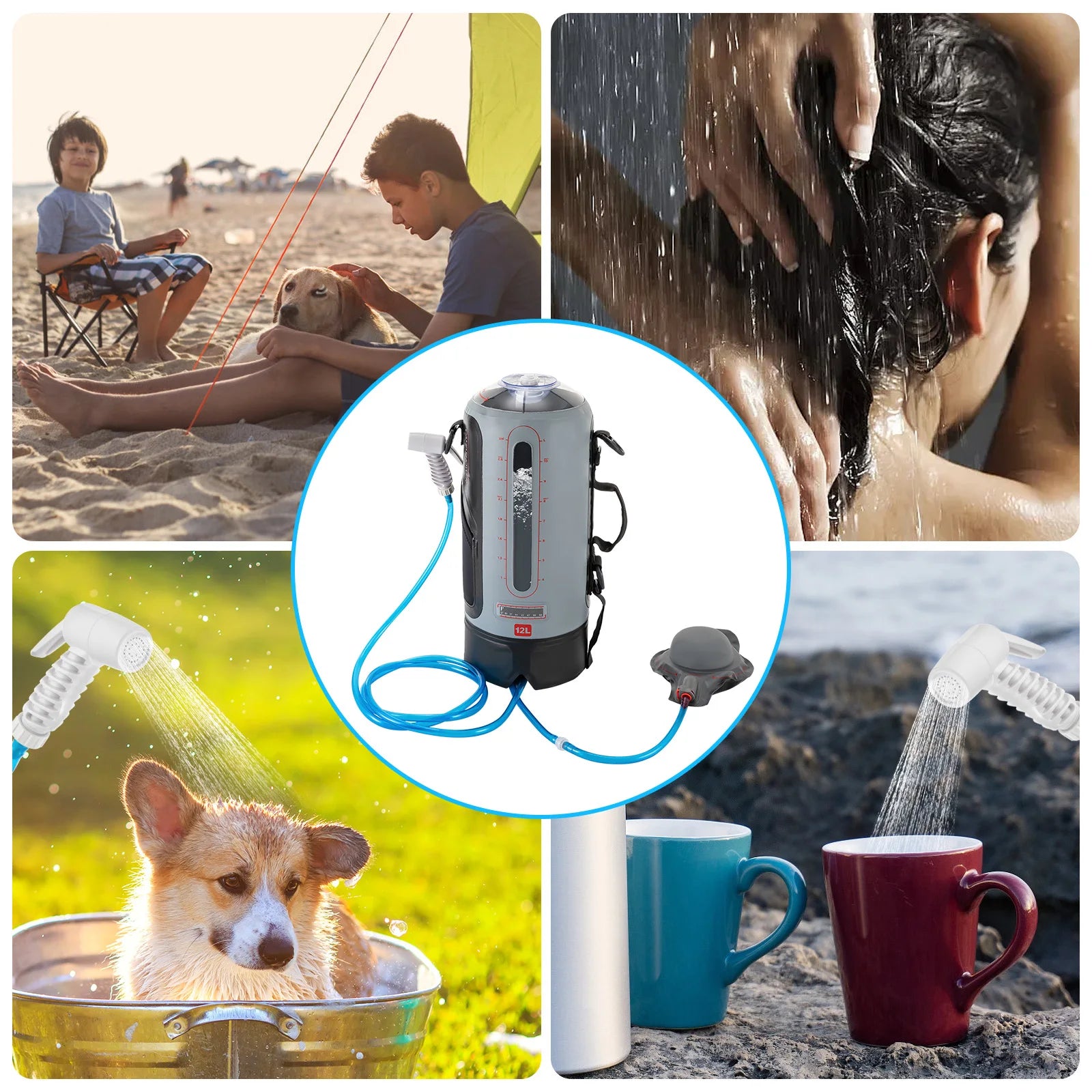 3 Gallon Pressure  push pump Style Camping Shower 
Portable , Picnic , Shower with Air Pump