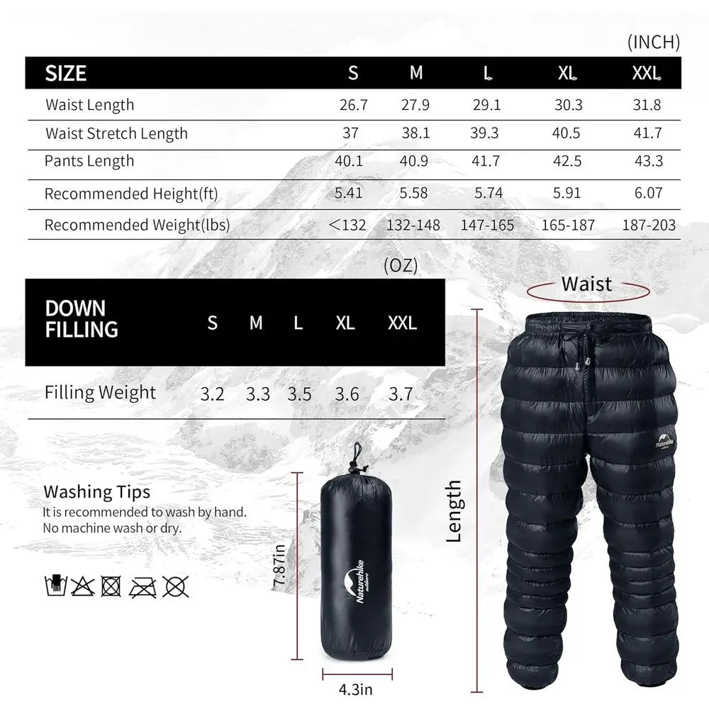 Naturehike Down Pants,
Men's Women's Puffy ,Winter Warm ,  Outdoor Ski , Snow ,Camping H,iking Pants