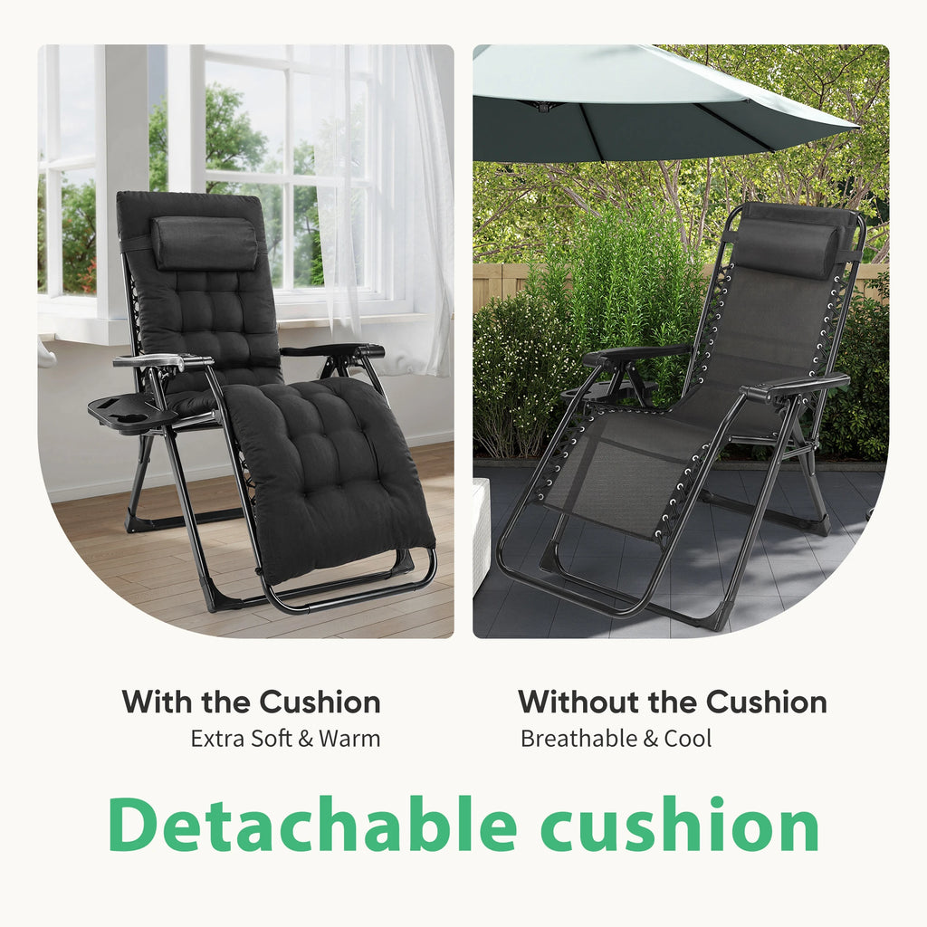 Zero Gravity Set of 2 Portable Recliners
Camping ,Patio , Outdoor Garden Lounge Chair with Cup Holder ,Trays & Adjustable Pillow