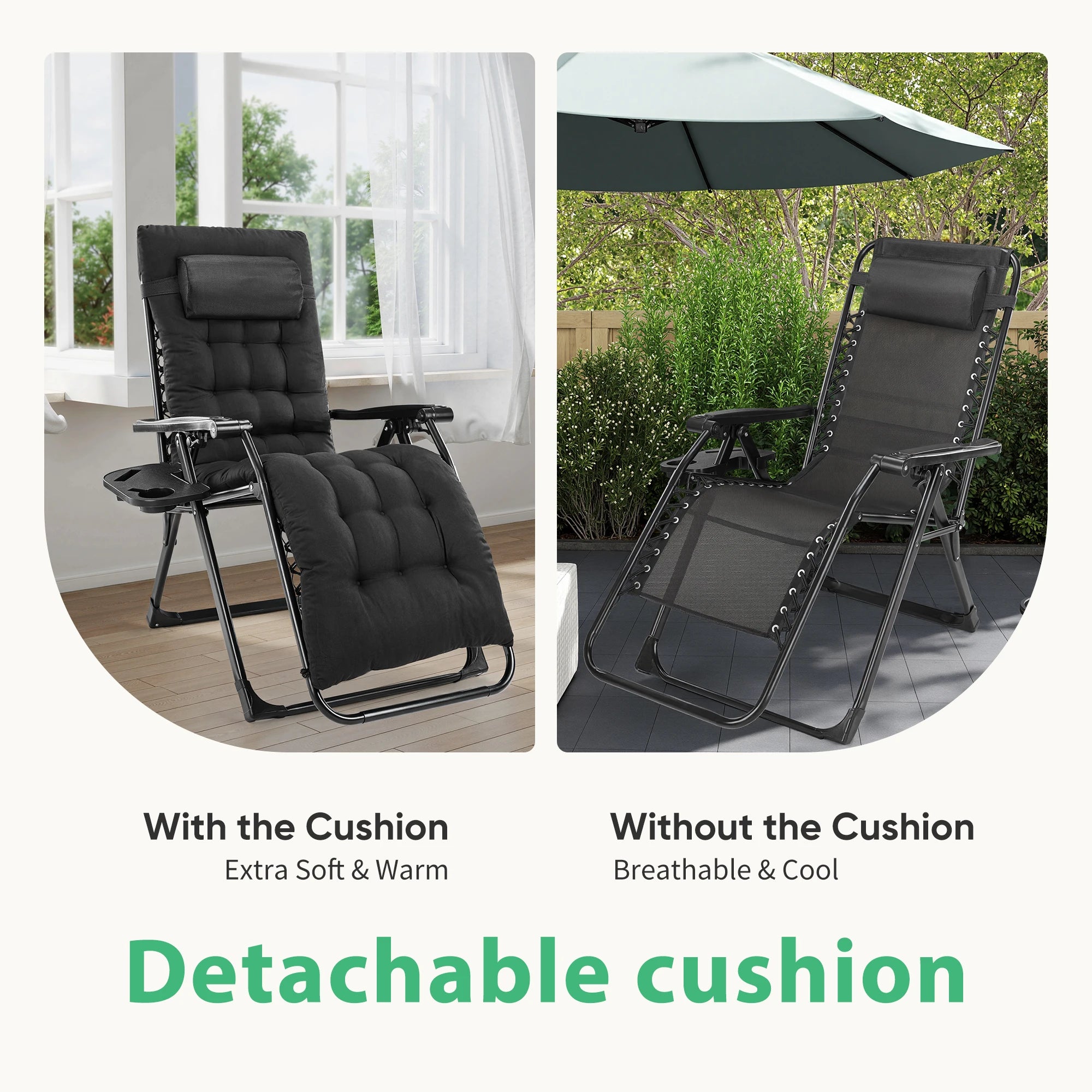 Zero Gravity Set of 2 Portable Recliners
Camping ,Patio , Outdoor Garden Lounge Chair with Cup Holder ,Trays & Adjustable Pillow