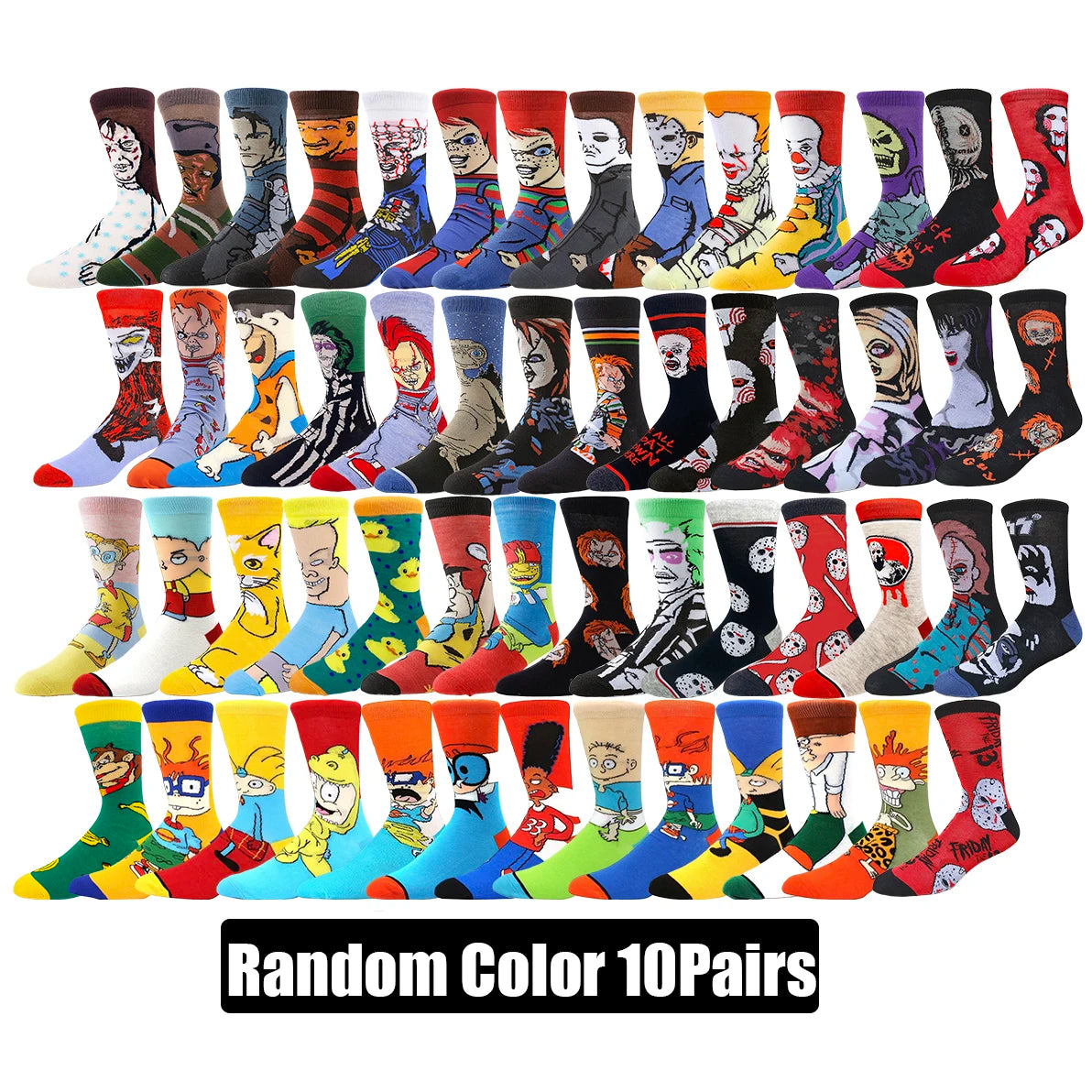 10Pairs 
Unisex Cartoon Anime Socks
Christmas , Halloween Skull,  Hip Hop,  Street Fashion  Novelty Funny ,Casual Crew.