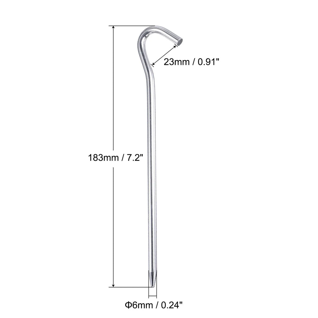 Tent Stakes Aluminum with Hook Kit, 6Pcs 18.3cm/7.2" Ground Pegs and Storage Bag for Outdoor Camping Canopy Tarp 1 Set