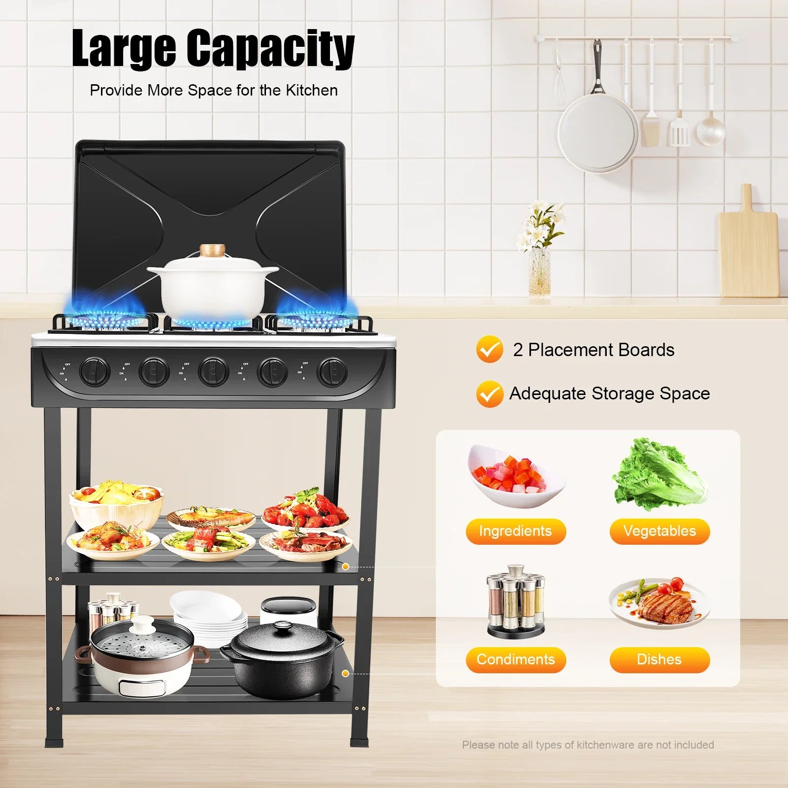 5-Burner Gas Stove 
Outdoor Camping Cooking BBQ Grill With 2-Tier Storage Rack