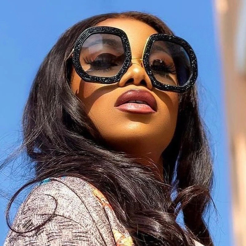 Oversized Polygon Sunglasses Women 2022 Luxury Diamond Shiny Crystal 
Men Shade Hipster Party Eyewear