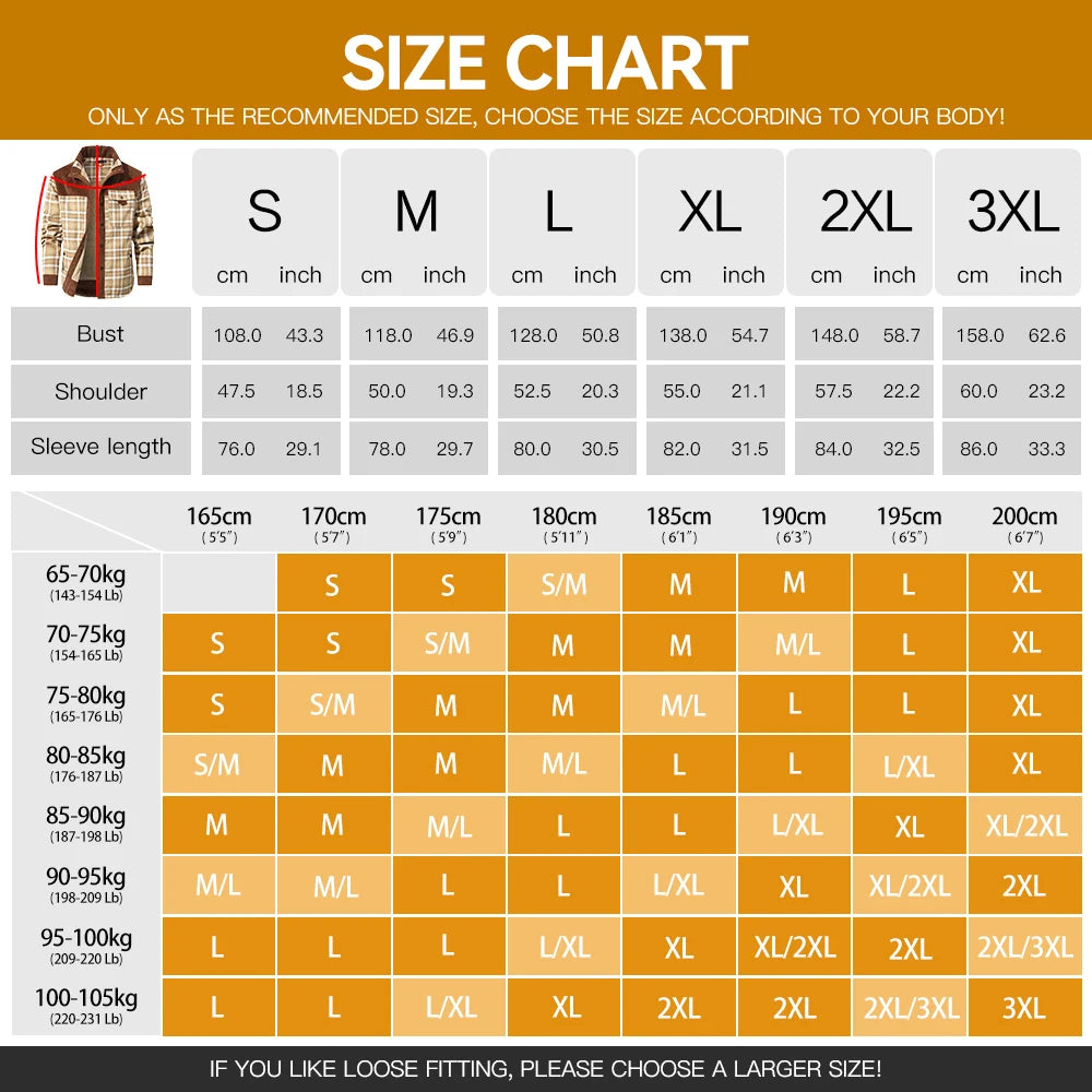 Men's Jackets Winter Windproof Warm 
Casual Bomber Coat Plaid Sherpa Lined Flannel Outdoor Classic  US Size