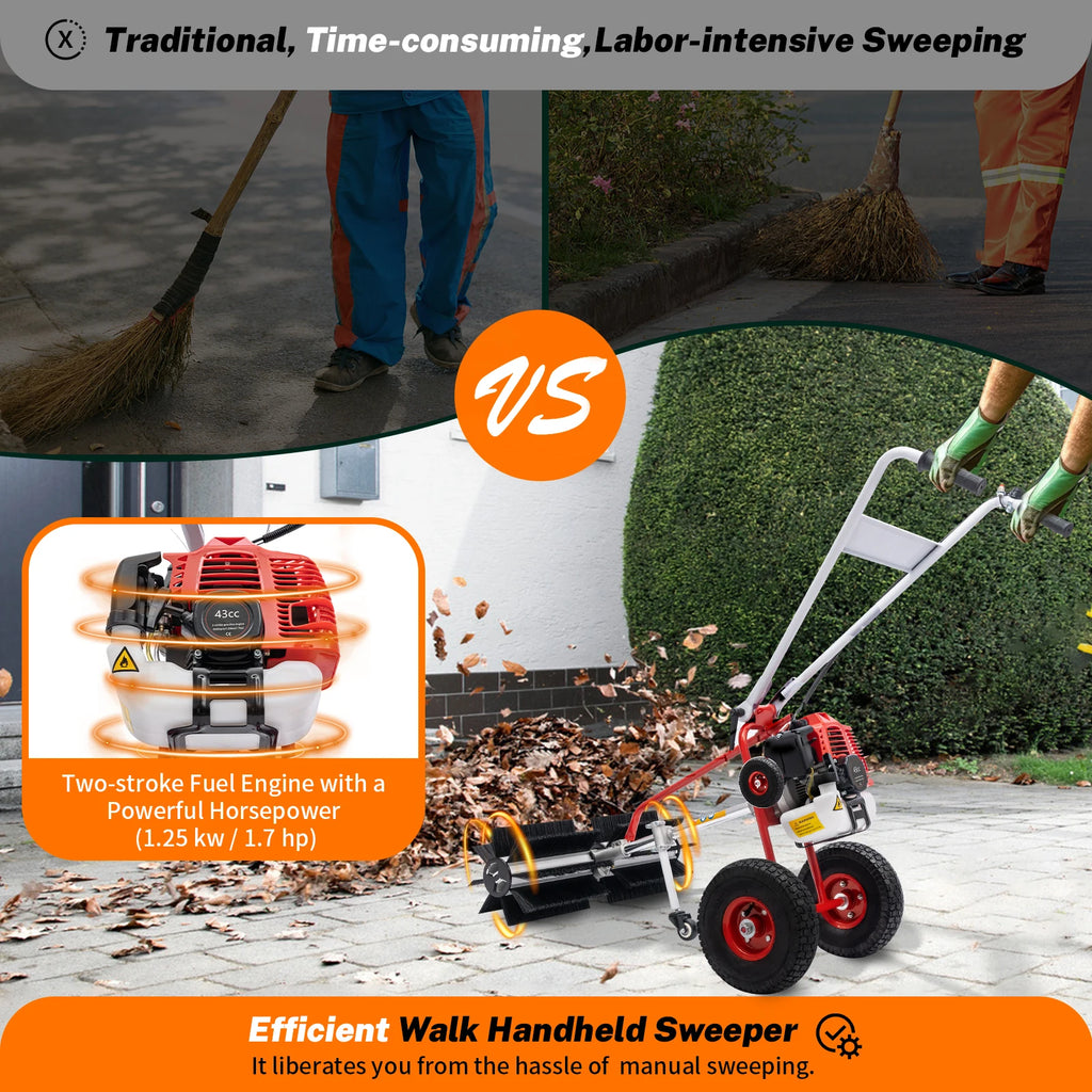 Hand Push Sweeper 43CC 
Artificial Turf Sweeping 
Brushes Rake For Grass 2-Stroke Gasoline Engine