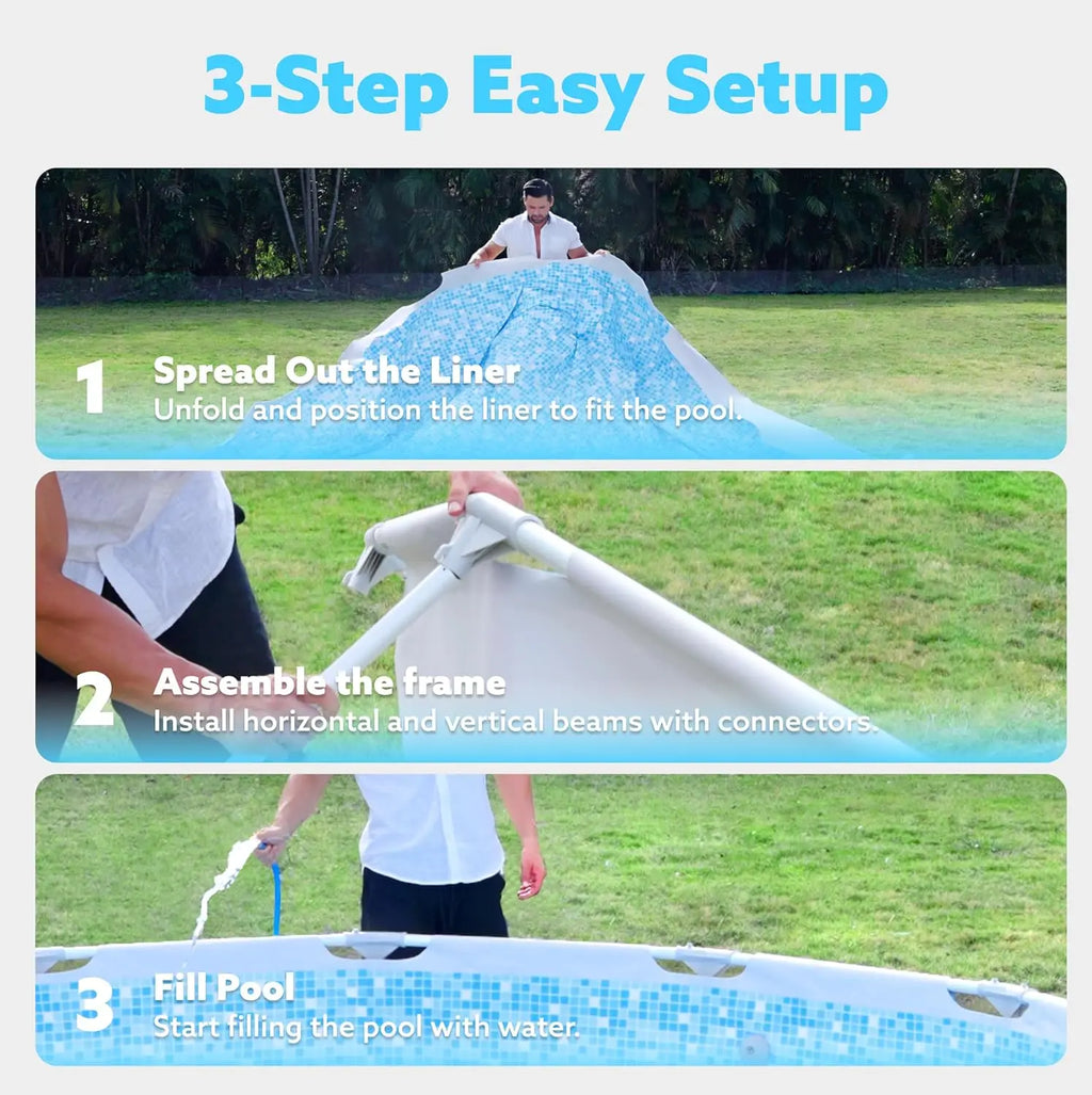 JOYFY Round Above Ground Pool 12ft/10ft/15ft Outdoor Round Frame 
 Set for Kids Adults with Filter Pump