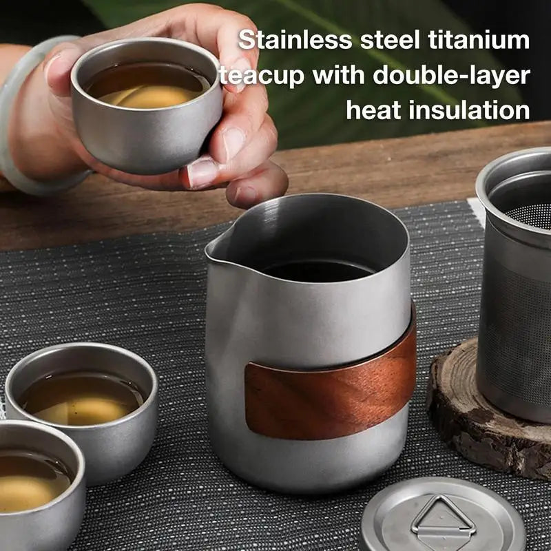 Camping Tableware Set 
Lightweight Titanium Coffee Pot Tea Kettle
 Outdoor Camping Kettle Set 3 Cups Tea Set For Hiking Picnic