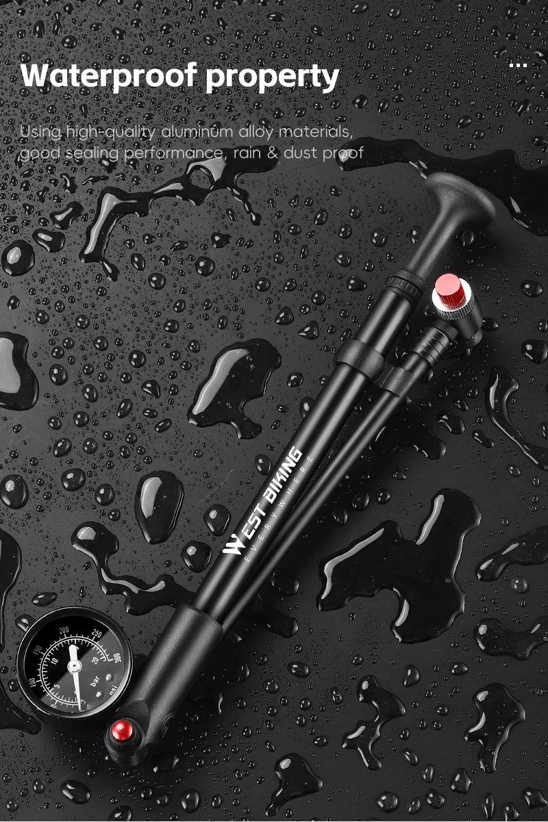 WEST BIKING 400PSI Bicycle Air Pump
 High Pressure MTB Front, Rear Suspension Pressure Gauge Schrader Valve