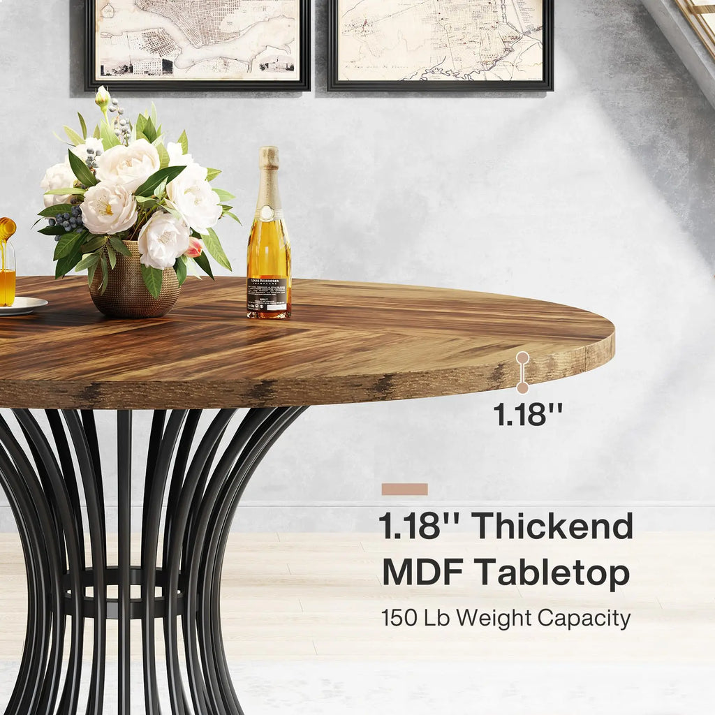 Tribesigns Round Dining Table for 4-6 People, 
47-Inch Farmhouse Dinning  Industrial Dinner Table