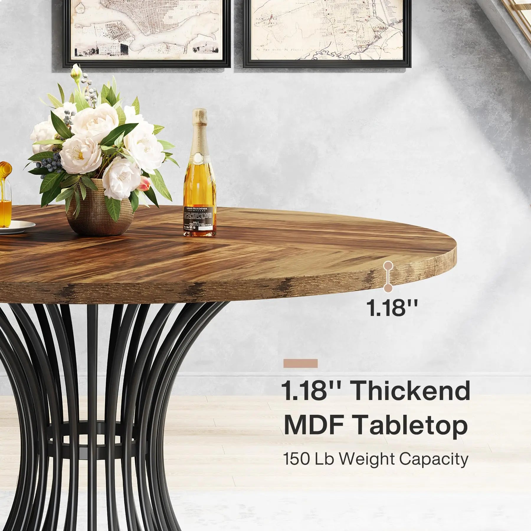 Tribesigns Round Dining Table for 4-6 People, 
47-Inch Farmhouse Dinning  Industrial Dinner Table