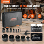 VEVOR Hole Saw Kit, 11 PCS Saw Blades, 2 Drill Bits, 1 Hex Wrench, 
General Purpose Size from 3/4" to 3",
 Bi Metal M42 Hole Saw S