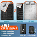Two-Person XL Queen Size Sleeping Bag for Adults with Pillow, 
All-Season Camping Hiking Backpacking