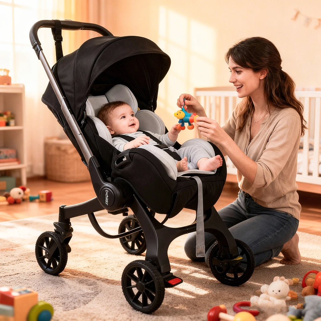 Multi-functional baby stroller, Foldable , Outdoor handcart, Adjustable backrest, Bidirectional push high view