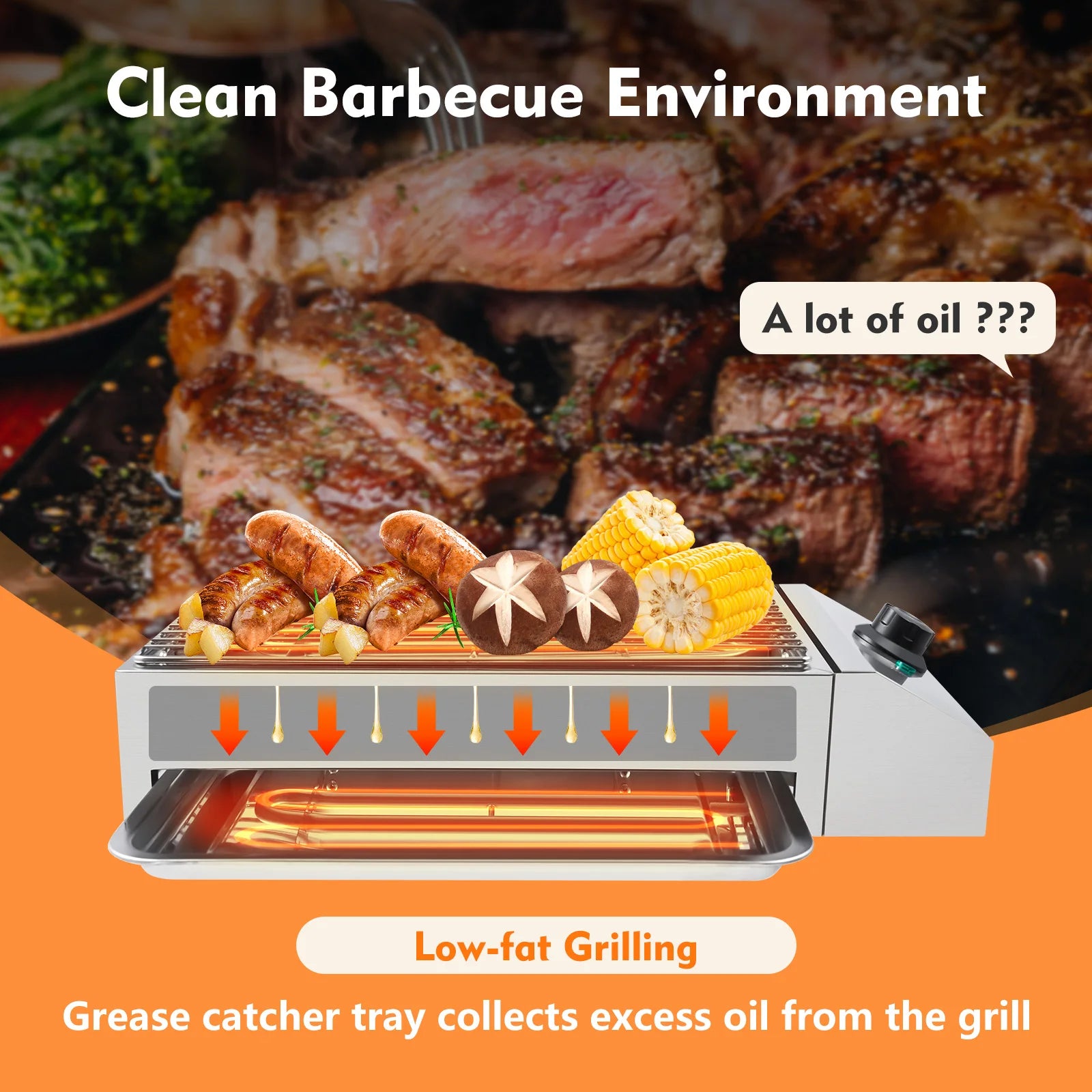 Family Smokeless Grill 1800W 110V 
Stainless Steel Electric 
Barbecue Oven Grill For Restaurant BBQ Equipment