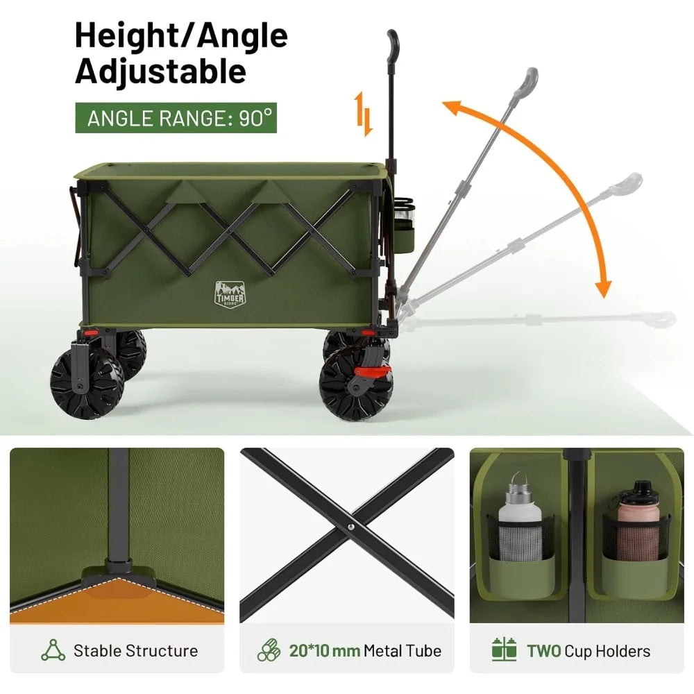 Outdoor Folding Stroller with Brakes and Cup Holders, 
500-pound Heavy-duty All-terrain Wheels