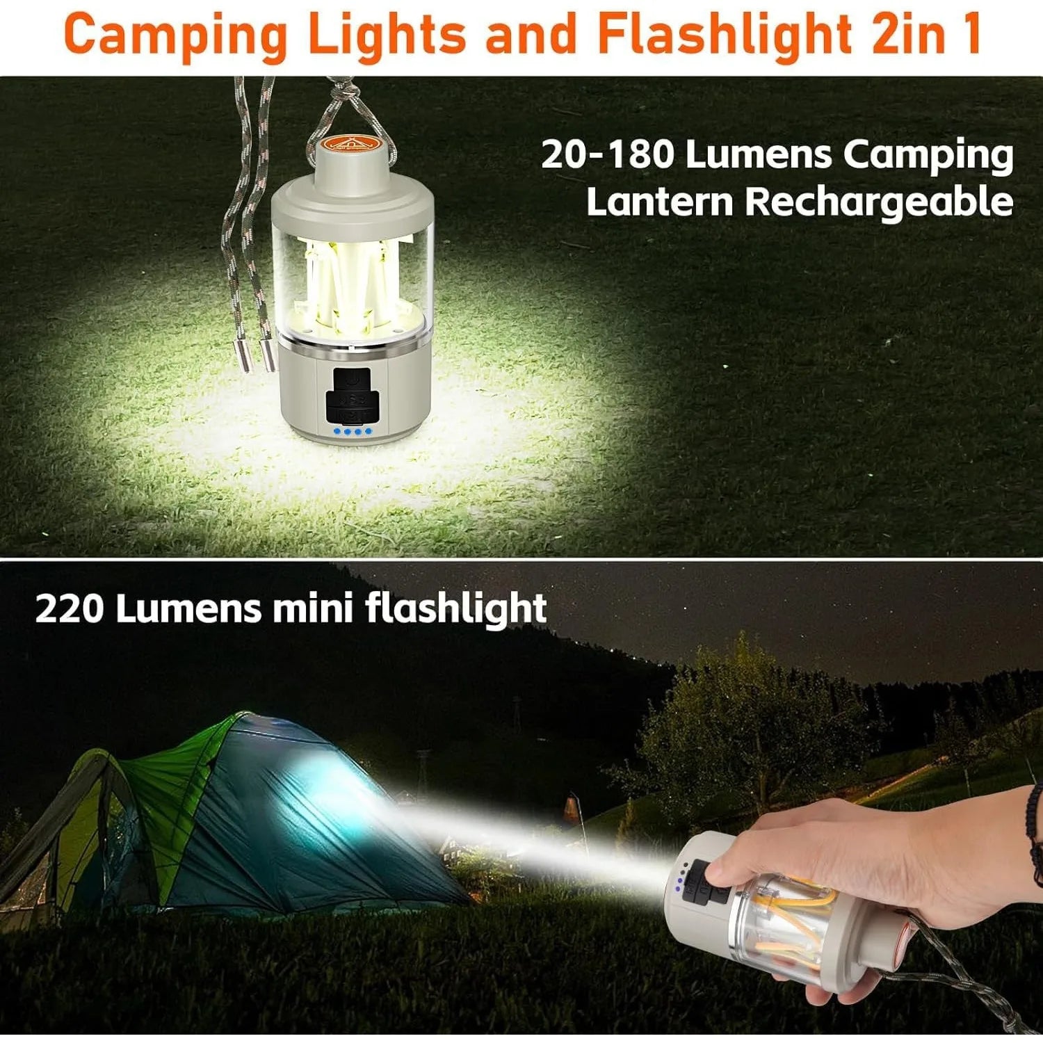LED Camping Lantern Rechargeable, Cob Camping Lanterns Outdoor Flashlight, 3 Colors, Portable Battery Emergency Light, Suitable